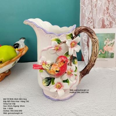 BÌNH CẮM HOA ĐẮP NỔI CHIM HOA - HÀNG THỦ CÔNG CAO CẤP